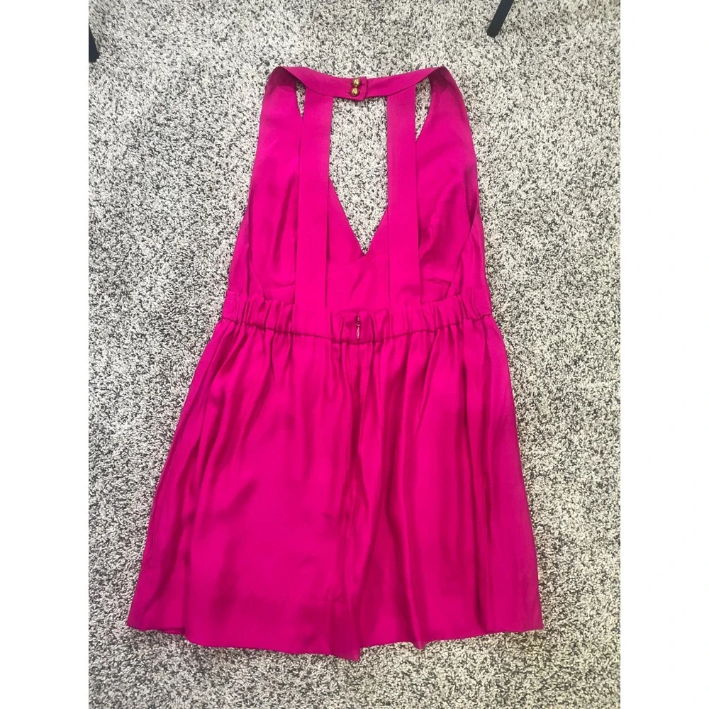 Amanda Uprichard Hot Pink‎ Halter Blouse 100% Silk Deep V-Neck Open Back Medium